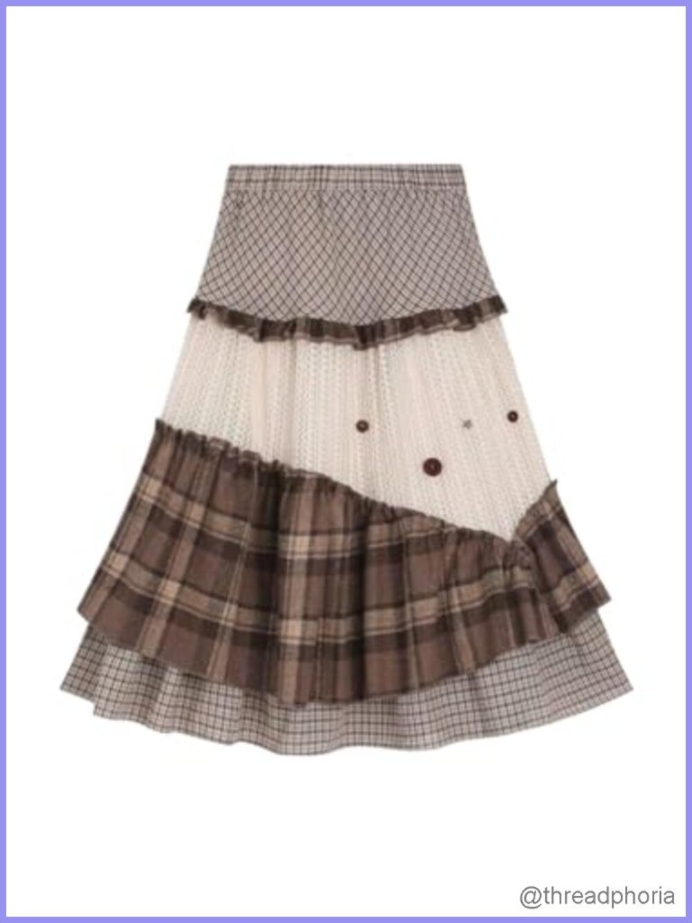 Retro Patchwork Maxi Skirt High Waist A-Line Textured
